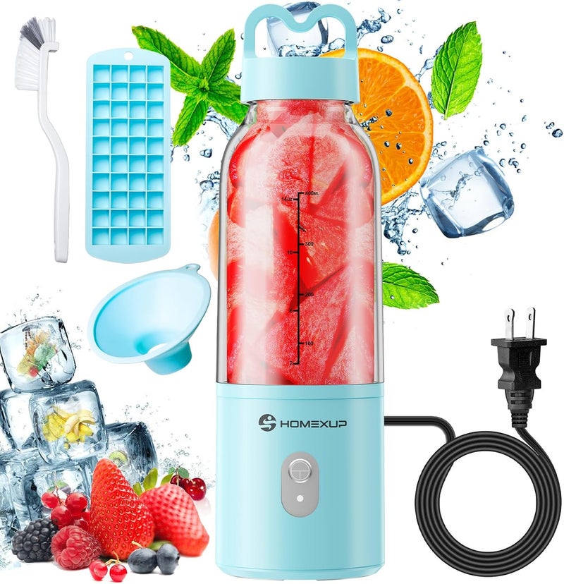 HOMEXUP Portable Personal Blender 17 OZ/500 ML Juicer, 175W Personal Size Blender, Ideal for Smoothies, Ice Blending, Juicing, and Food Processing, Compact, Convenient, and Versatile (Blue) - Image 1